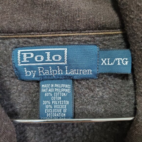 POLO RALPH LAUREN Shawl-Collar Pullover Sweatshirt Elbow Patch Brown Women's XL - Picture 9 of 13